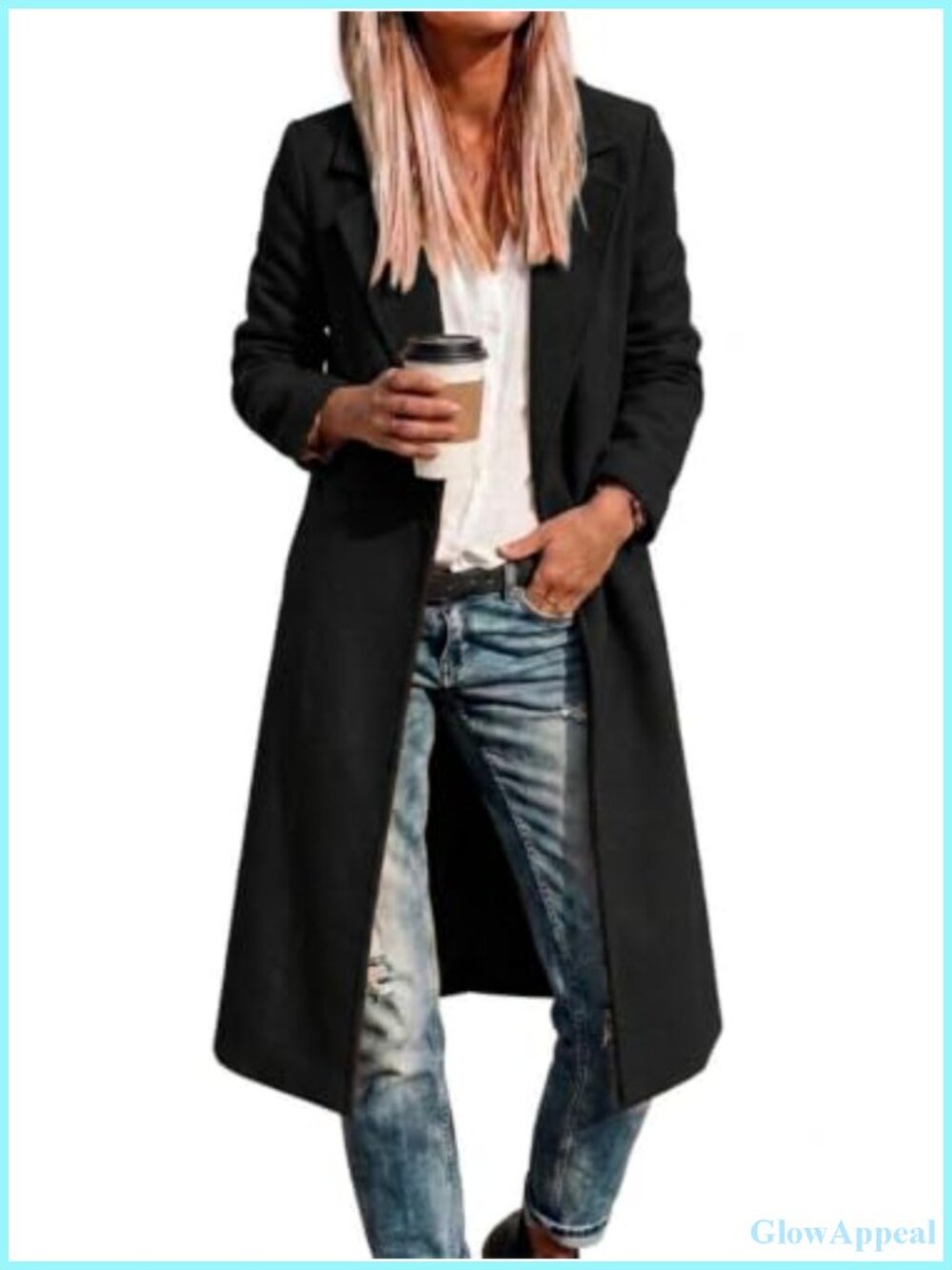 Long Wool Peacoat for Women Fall Winter Notch Lapel Button Closure